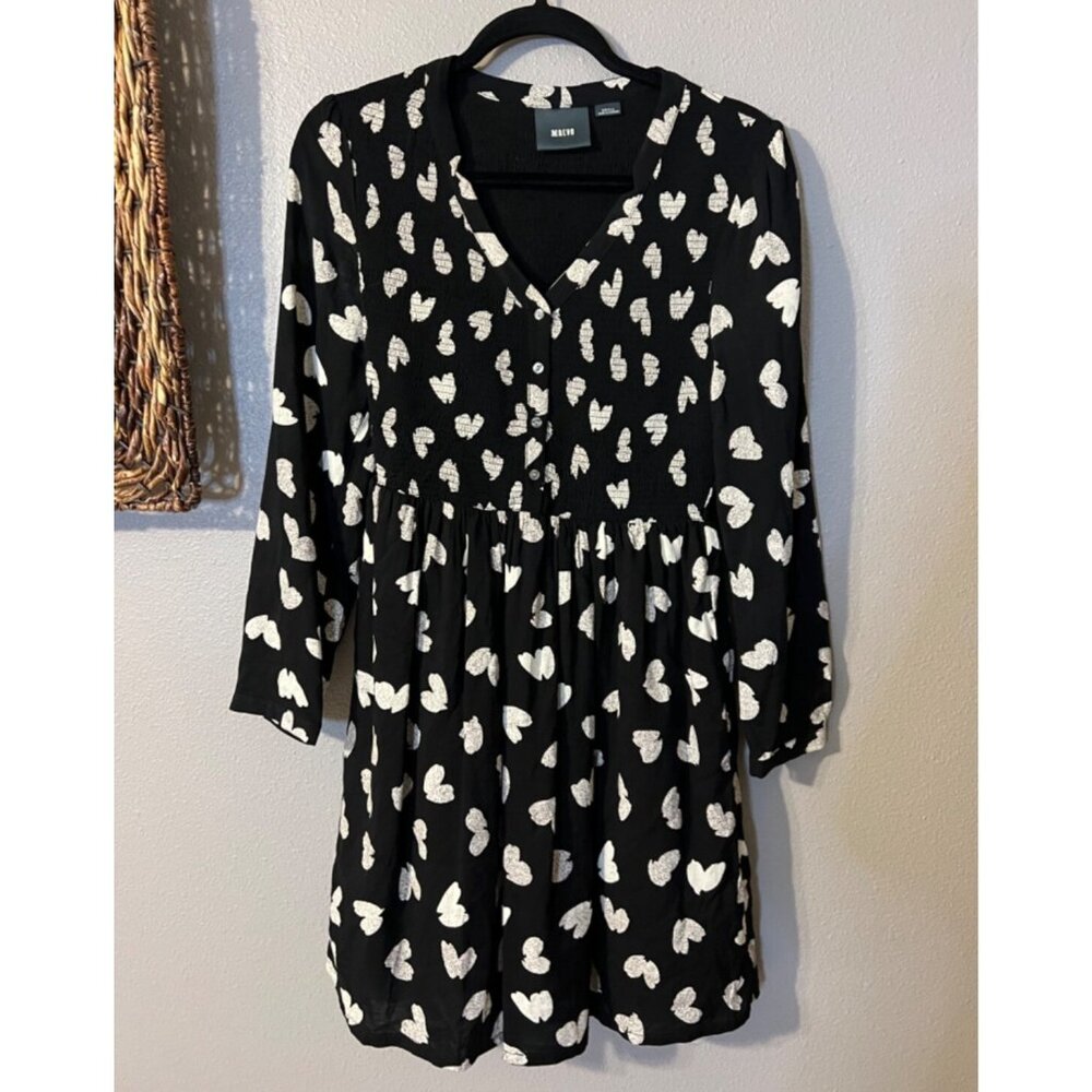 Anthropologie Maeve Dress S Small Cotton Washable Black Crean Hearts Long Sleeve - Picture 10 of 11